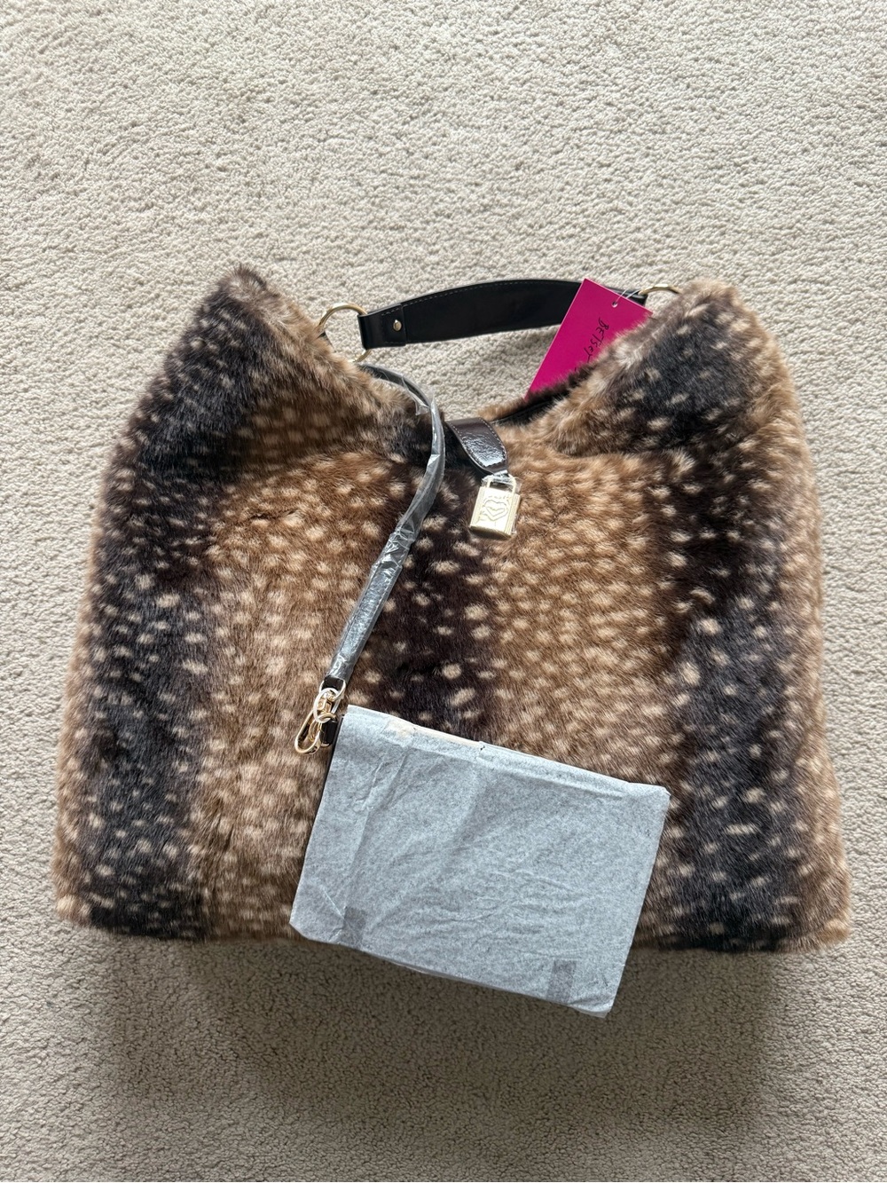 Betsey Johnson Faux Fur Deer/Doe Spot-Print Tote Bag - Brown